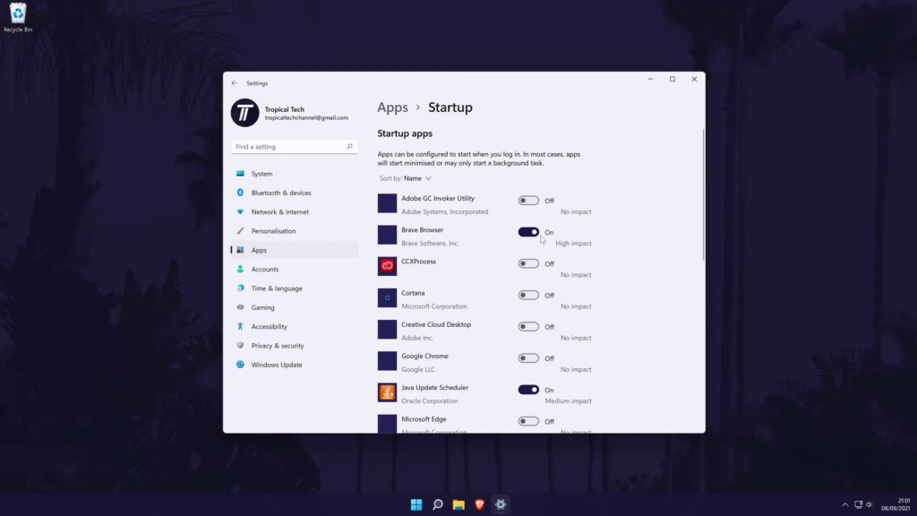 Disable startup app to in crease windows 11 performace