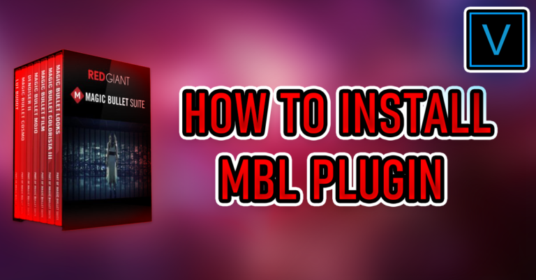 Diagram showing the step-by-step process of installing the MBL plugin in Sony Vegas. The process involves downloading the plugin, extracting the RAR file, running the setup, and entering the serial key.