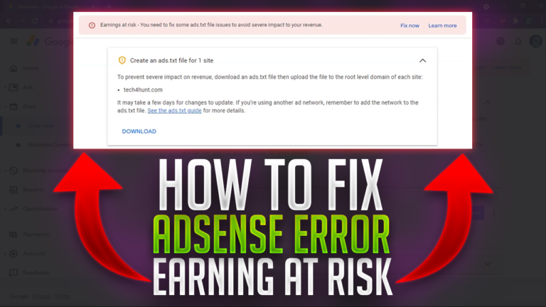 How to Fix AdSense Earning at Risk | Ads.txt File Missing